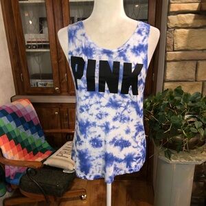 PINK VICTORIA’S SECRET SIZE XSMALL BLUE TIE DYE RAW HEM SLEEVELESS SHIRT